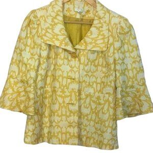 Yellow & White Semantics Womens Jacket Size 10 Cotton Blend 3/4 Bell Sleeves